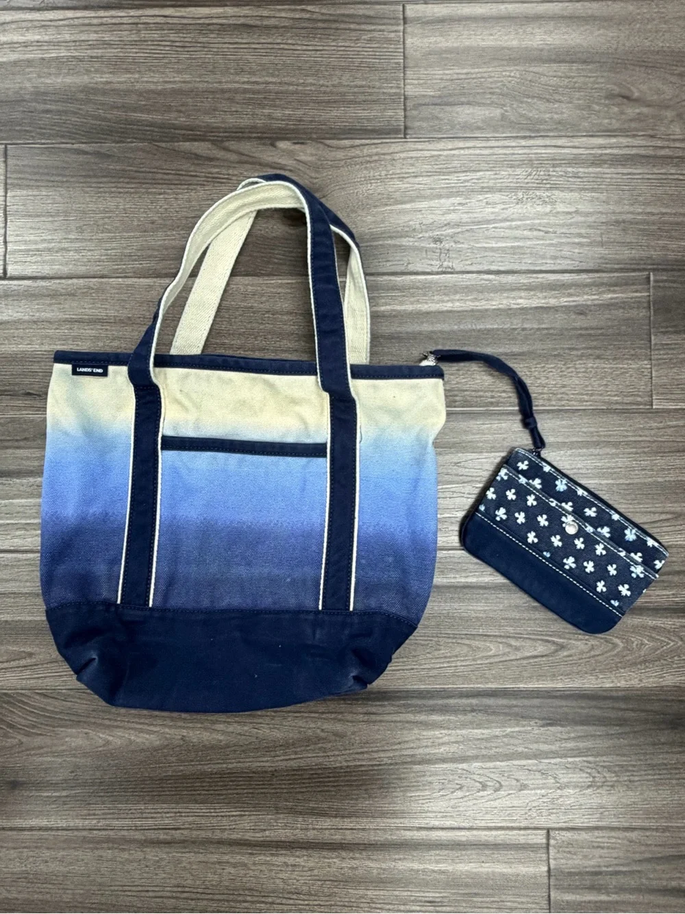 Land’s End Large Canvas Canvas Ombre Tote Bag with Wristlet - Blue